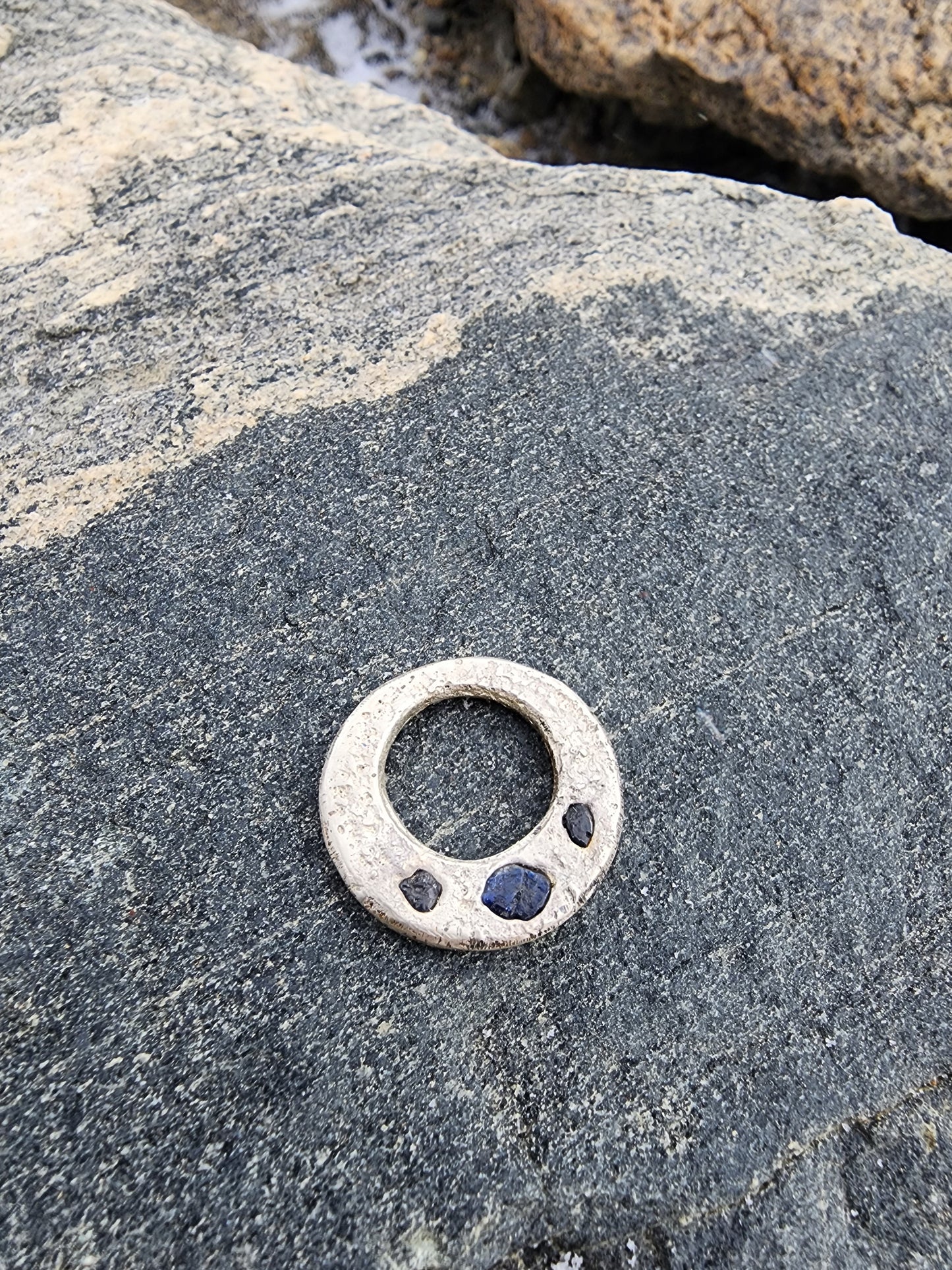 Sandcasted Full Moon Pendant with Sapphires