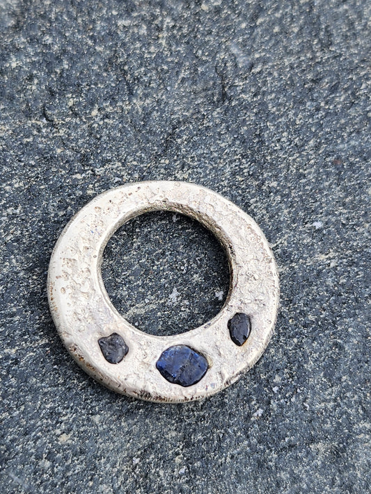 Sandcasted Full Moon Pendant with Sapphires